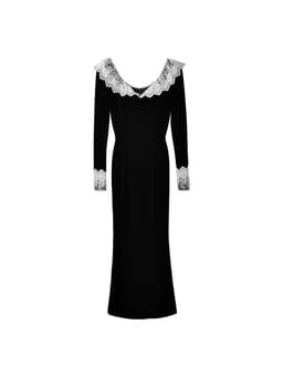 image-Autumn And Winter French Long-Sleeved Lace V-Neck Temperament Long Dress