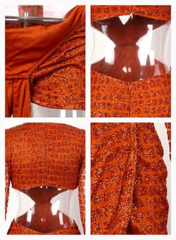 image-Long Sleeve Mini Skirt Orange Deep V-neck Hot Piece Party Dress