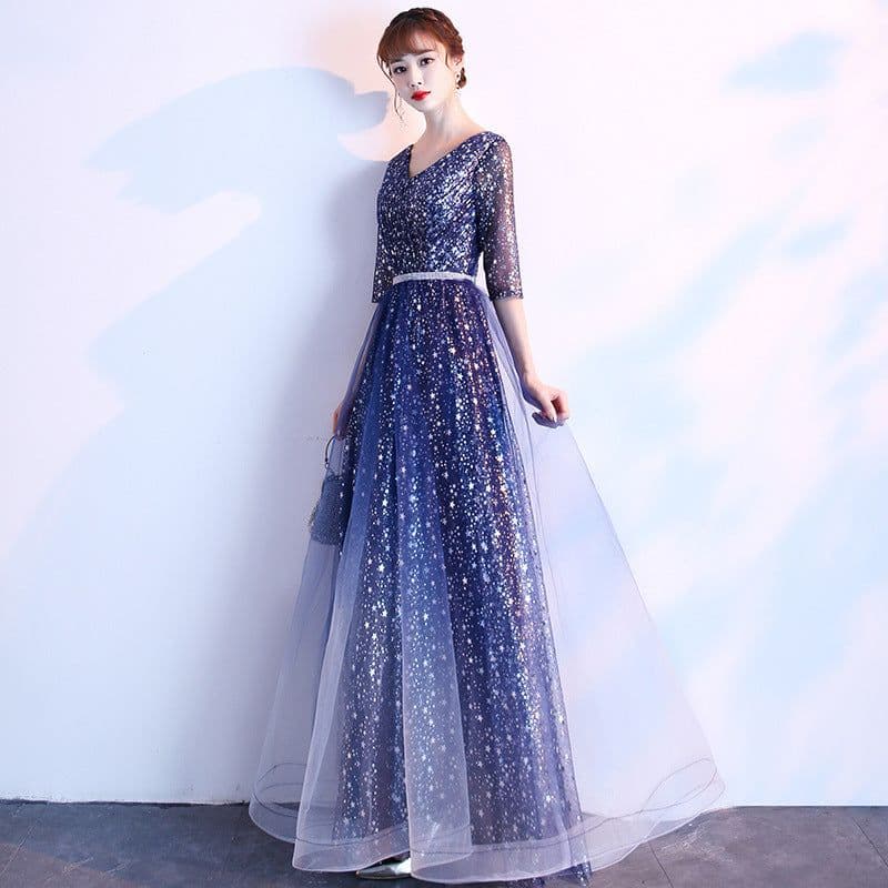 image-Starry Sky Evening Dress Female Summer New Temperament Long Model Host Banquet Anniversary Chorus Performance Dress