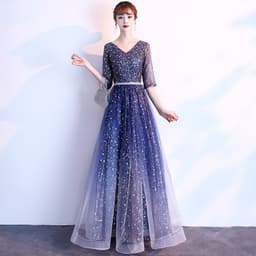 image-Starry Sky Evening Dress Female Summer New Temperament Long Model Host Banquet Anniversary Chorus Performance Dress