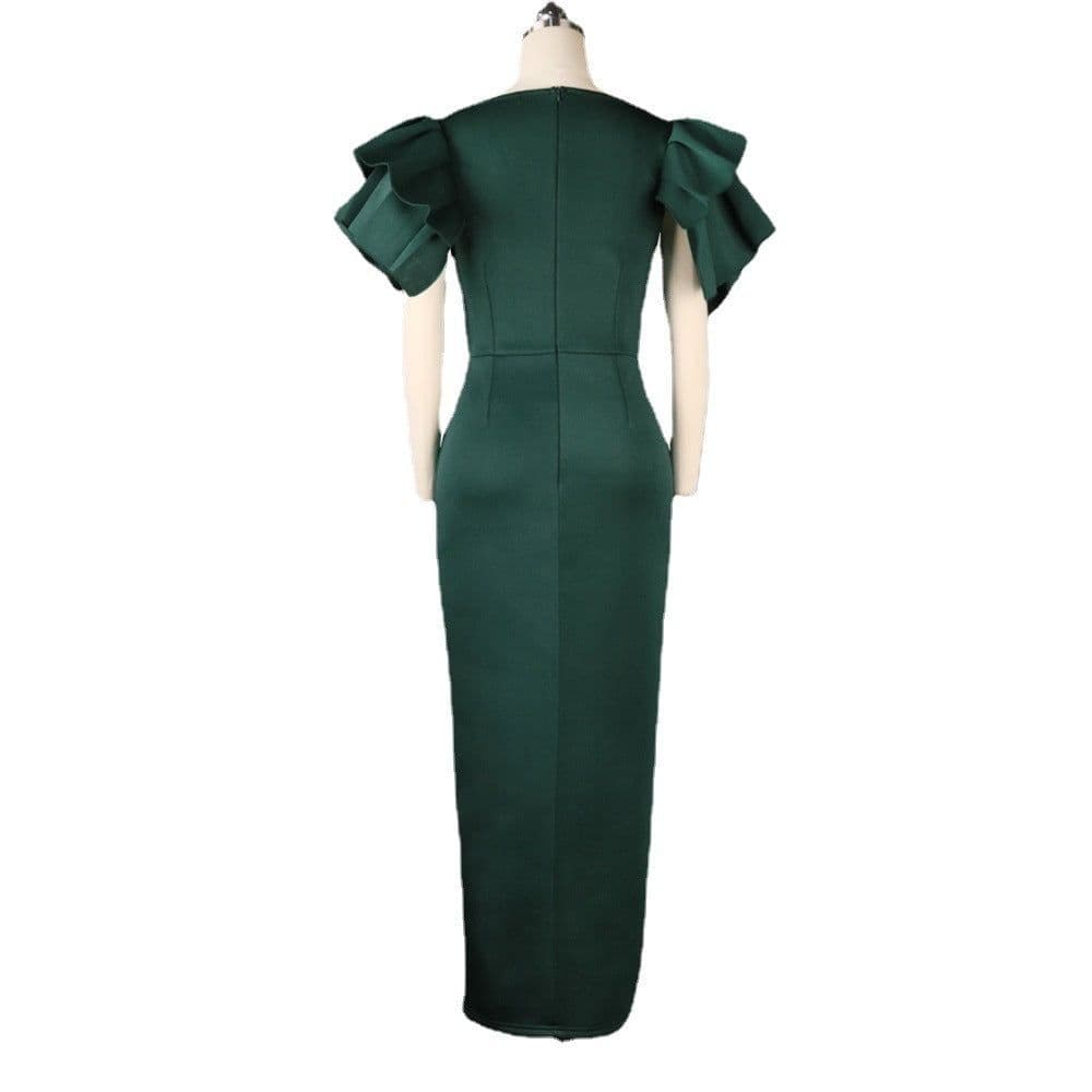 image-High-Waisted Sleeveless Plus Size Slim-Fit Wrap-Up Party Banquet Evening Dress