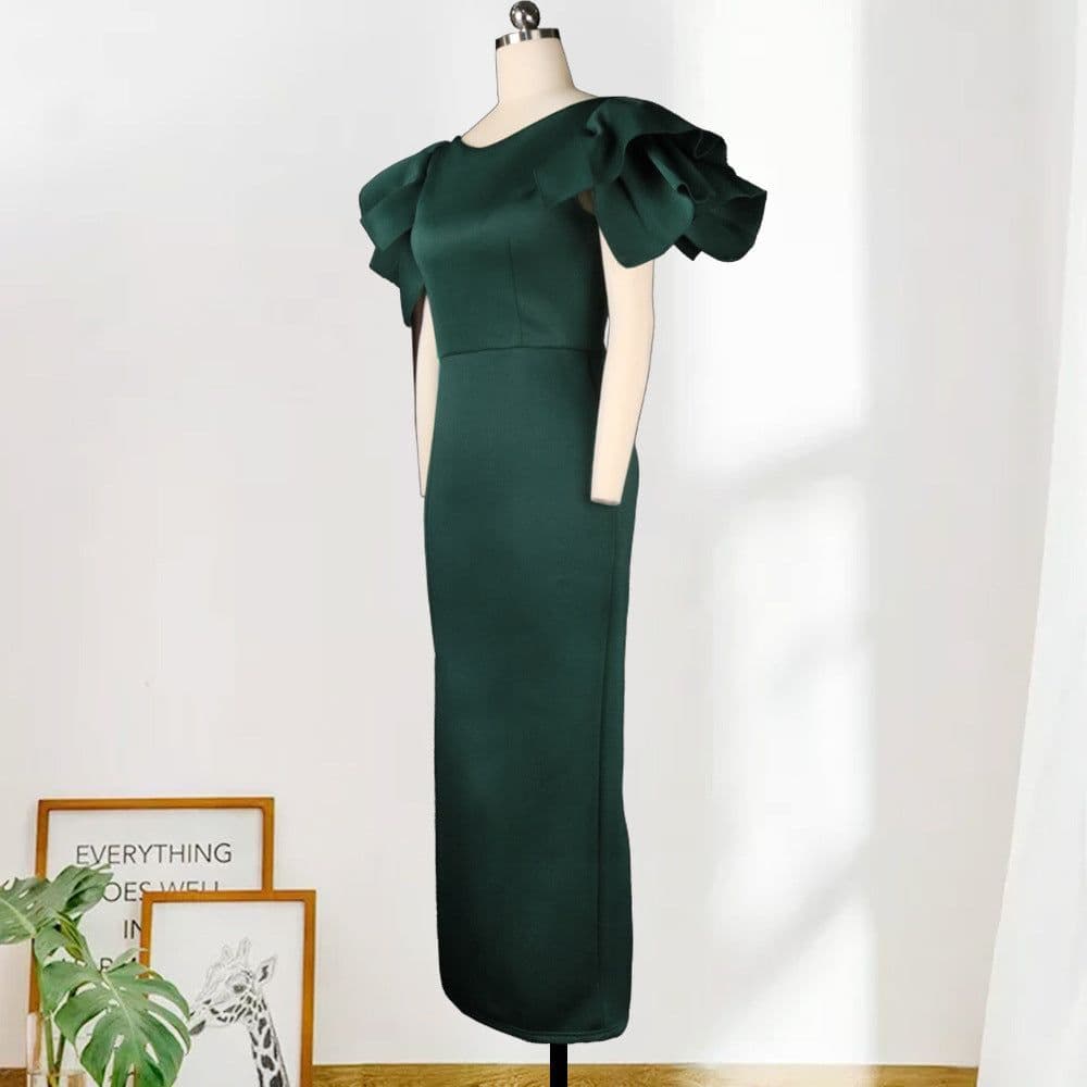 image-High-Waisted Sleeveless Plus Size Slim-Fit Wrap-Up Party Banquet Evening Dress