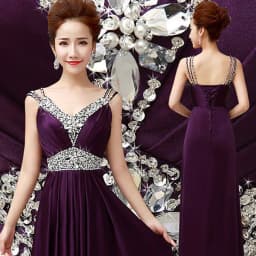 image-Women Sleeveless Sexy A-Line Elegant Wedding Party Formal Gowns Long Evening Dress