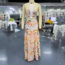 image-Floral Lace Hem Top & Skirt Sets Women