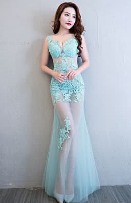 image-Evening Dress Female New Sexy Transparent Ktv Long Skirt Sauna Technician Uniform Night Work Clothes Long
