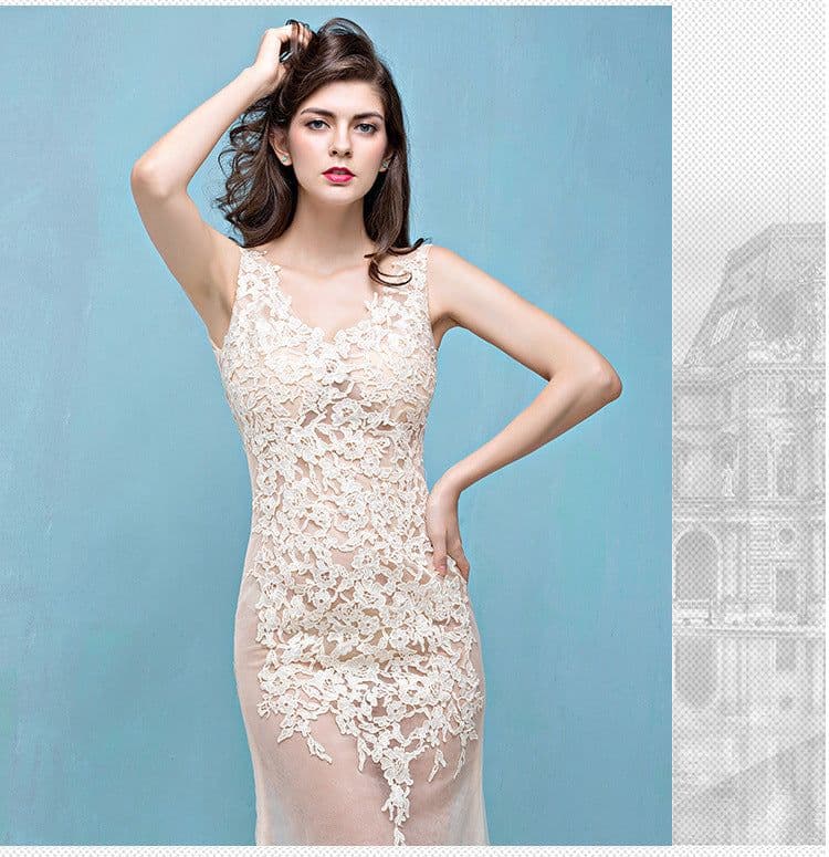 image-Lace Transparent Mermaid Evening Dress