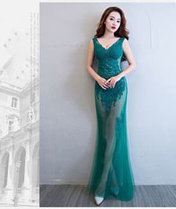 image-Lace Transparent Mermaid Evening Dress