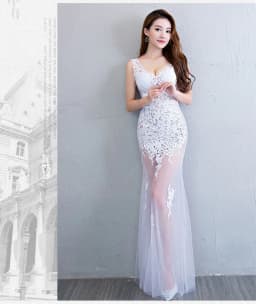 image-Lace Transparent Mermaid Evening Dress