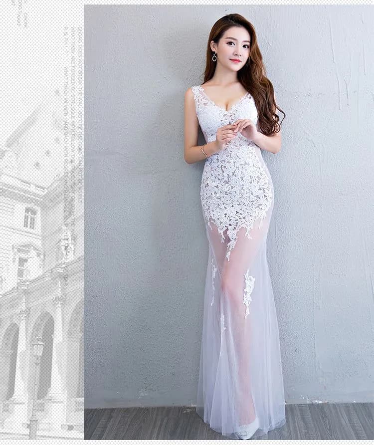 image-Lace Transparent Mermaid Evening Dress