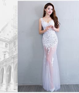 image-Lace Transparent Mermaid Evening Dress