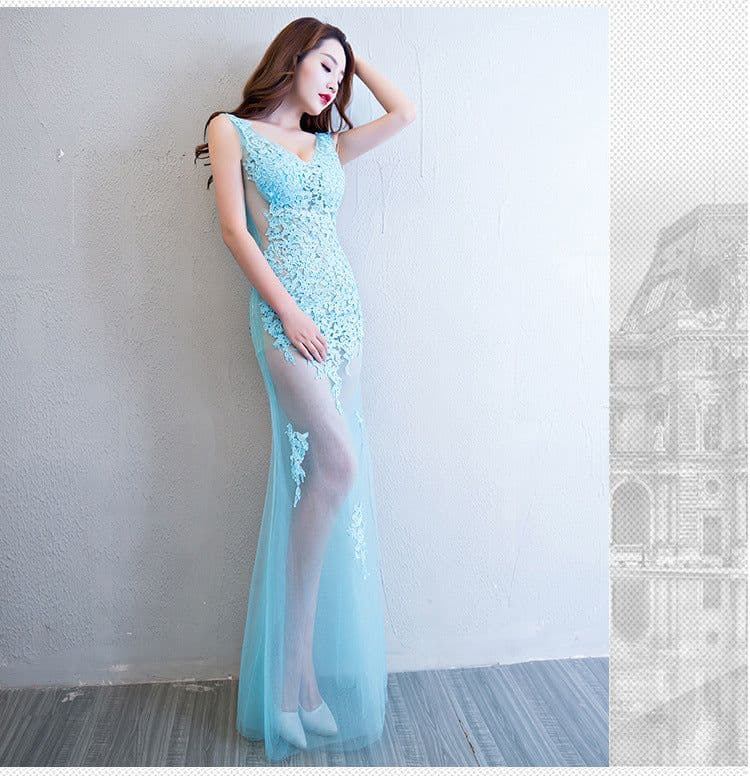 image-Lace Transparent Mermaid Evening Dress