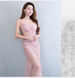 image-Lace Transparent Mermaid Evening Dress