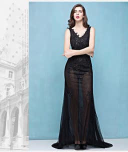 image-Lace Transparent Mermaid Evening Dress