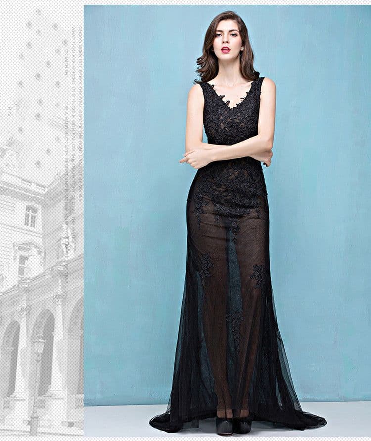 image-Lace Transparent Mermaid Evening Dress
