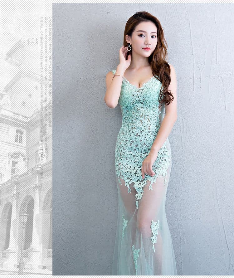 image-Lace Transparent Mermaid Evening Dress