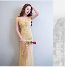 image-Lace Transparent Mermaid Evening Dress