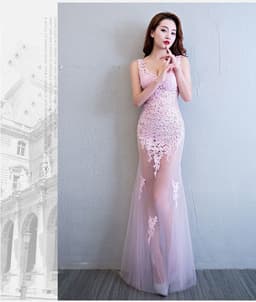 image-Lace Transparent Mermaid Evening Dress