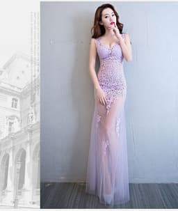 image-Lace Transparent Mermaid Evening Dress