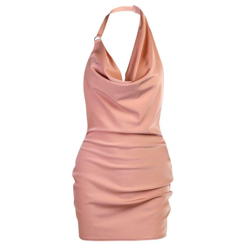 image-Satin Party Dress V Neck Backless Mini Sleeveless Summer Party Dress