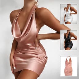 image-Satin Party Dress V Neck Backless Mini Sleeveless Summer Party Dress