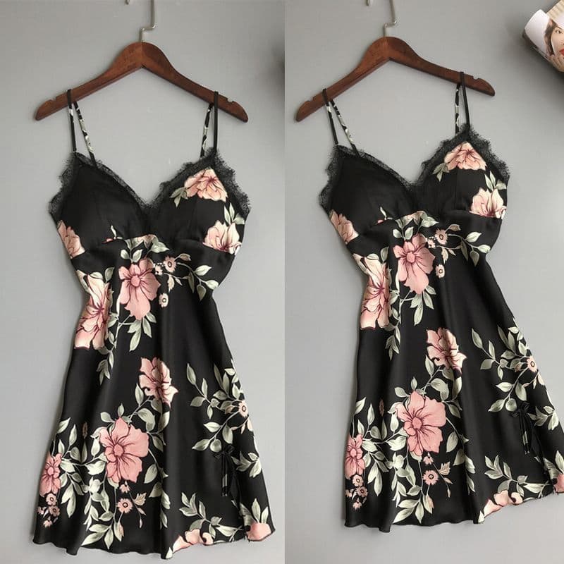 image-Robe Underwear women's night dress lace sleepwear Silk Satin