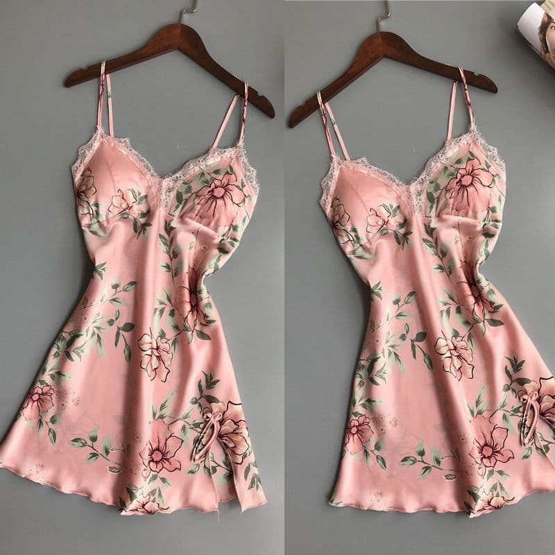 image-Robe Underwear women's night dress lace sleepwear Silk Satin