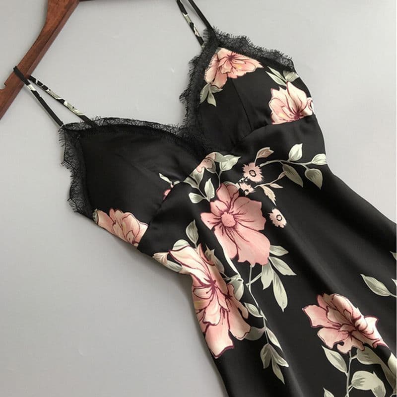 image-Robe Underwear women's night dress lace sleepwear Silk Satin