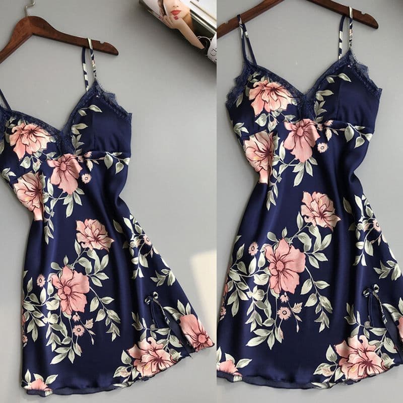 image-Robe Underwear women's night dress lace sleepwear Silk Satin