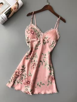 image-Robe Underwear women's night dress lace sleepwear Silk Satin