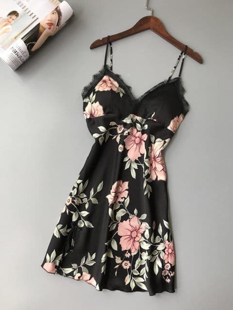 image-Robe Underwear women's night dress lace sleepwear Silk Satin