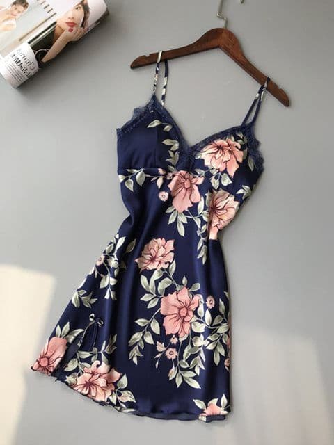 image-Robe Underwear women's night dress lace sleepwear Silk Satin