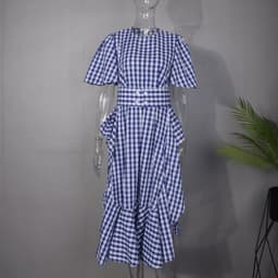 image-Dress Female Summer New Long Skirt And Ruffled Plaid