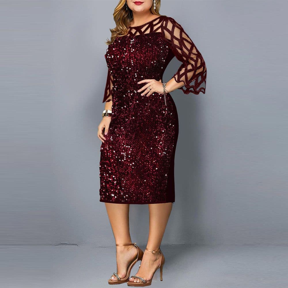 image-Party Dresses Sequin Plus Size Women's Sexy Night Club Dress