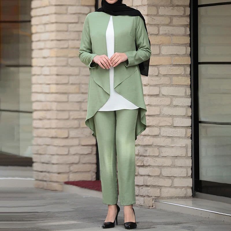image-Elegant Two Pieces Silky Muslim Sets Worship Service Robe
