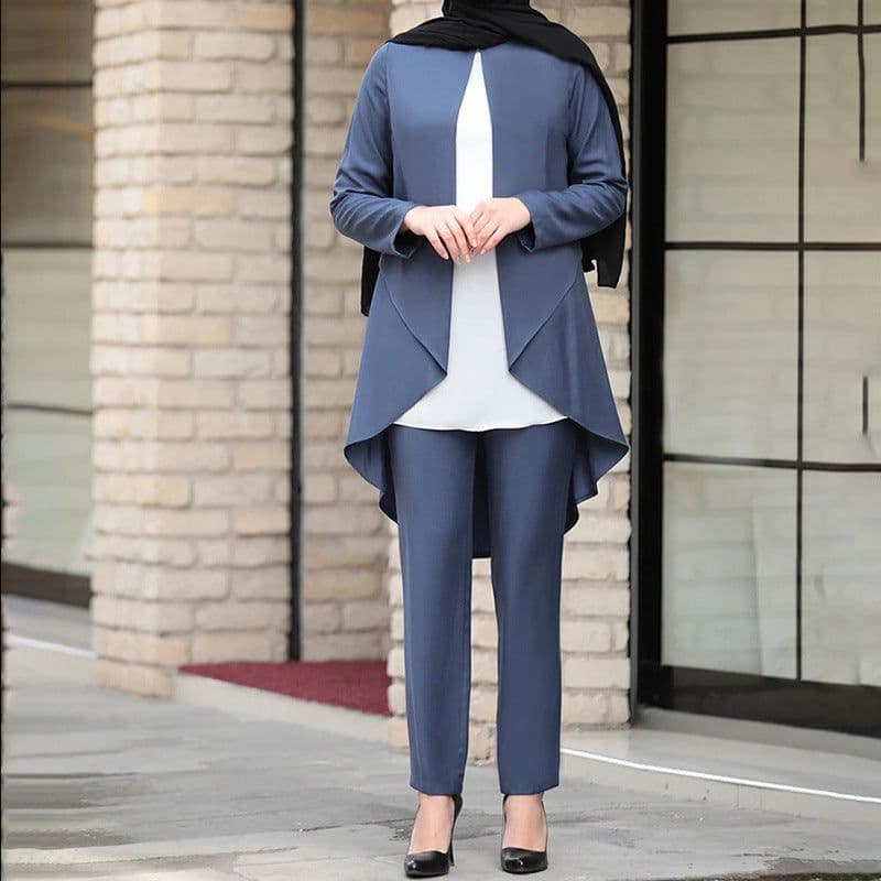 image-Elegant Two Pieces Silky Muslim Sets Worship Service Robe