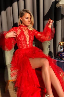 image-Women's Stand-alone EBay Sexy Mesh Long-sleeved Prom Dress New Evening Dress