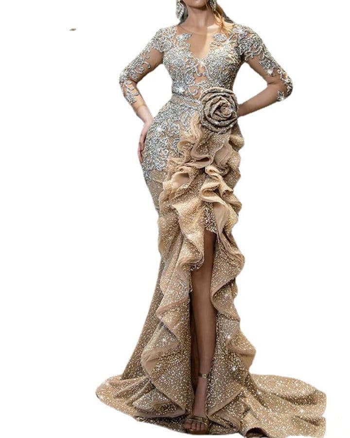 image-New Sexy Gold Sprinkle Trailing Party Dress For Ladies