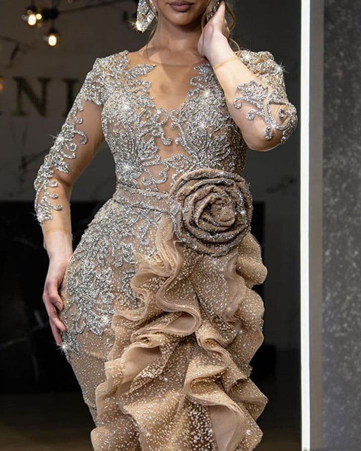 image-New Sexy Gold Sprinkle Trailing Party Dress For Ladies