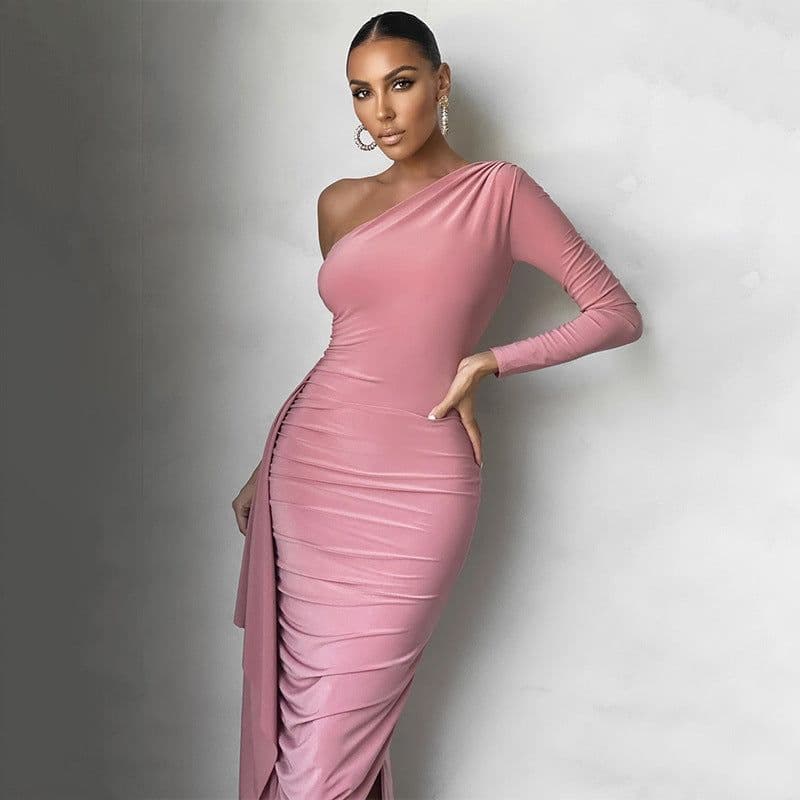 image-Fashion Design, Temperament, Slim Fit, Pleated Skirt, Long-sleeved Dress