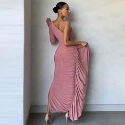image-Fashion Design, Temperament, Slim Fit, Pleated Skirt, Long-sleeved Dress