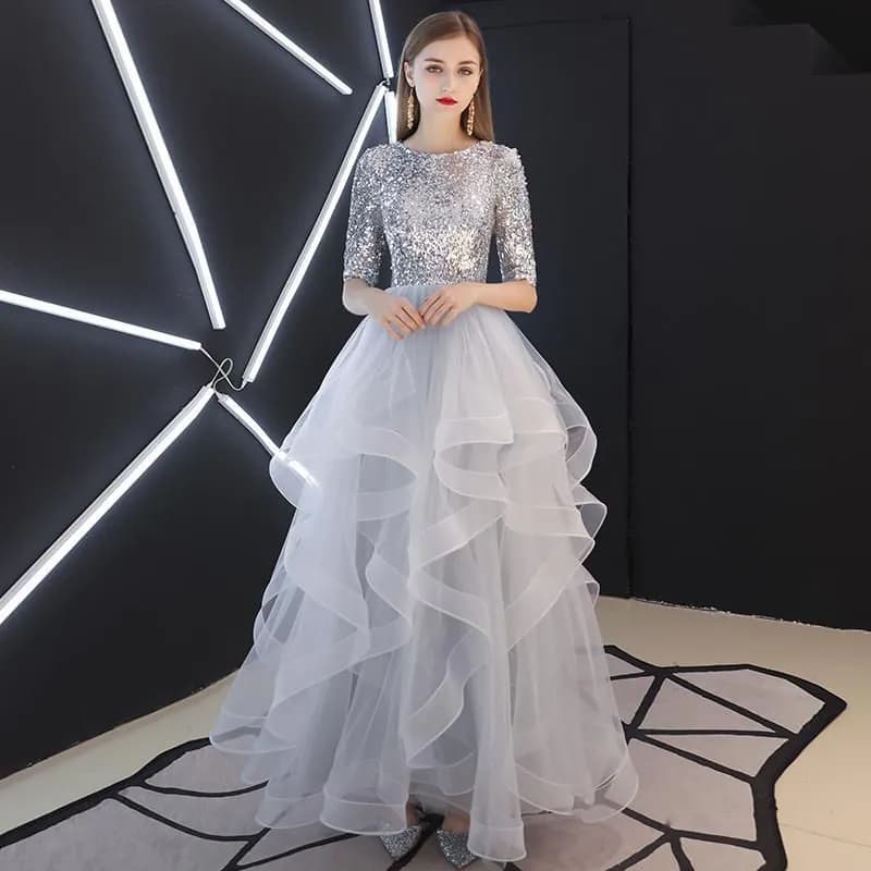 image-Evening Dress Skirt Women Fashion Banquet French Sequins Long Mori Series