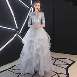 image-Evening Dress Skirt Women Fashion Banquet French Sequins Long Mori Series