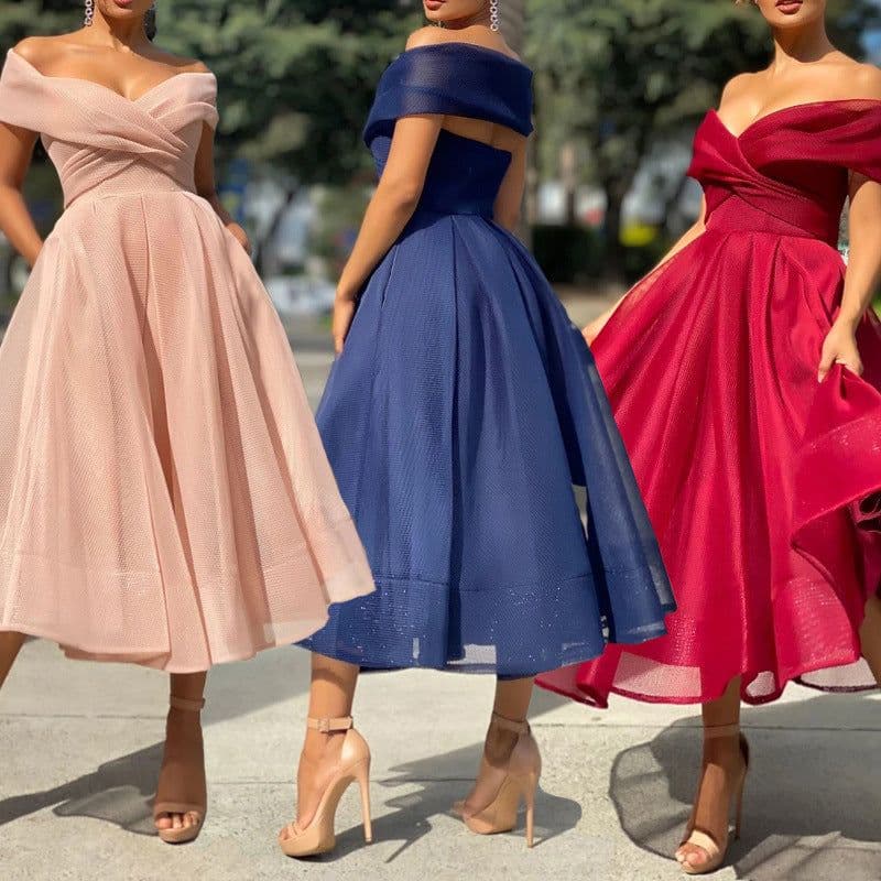 image-Womens Solid Casual Party Night Dress Club Off Shoulder Gown Elegant Backless Sexy Dress Birthday