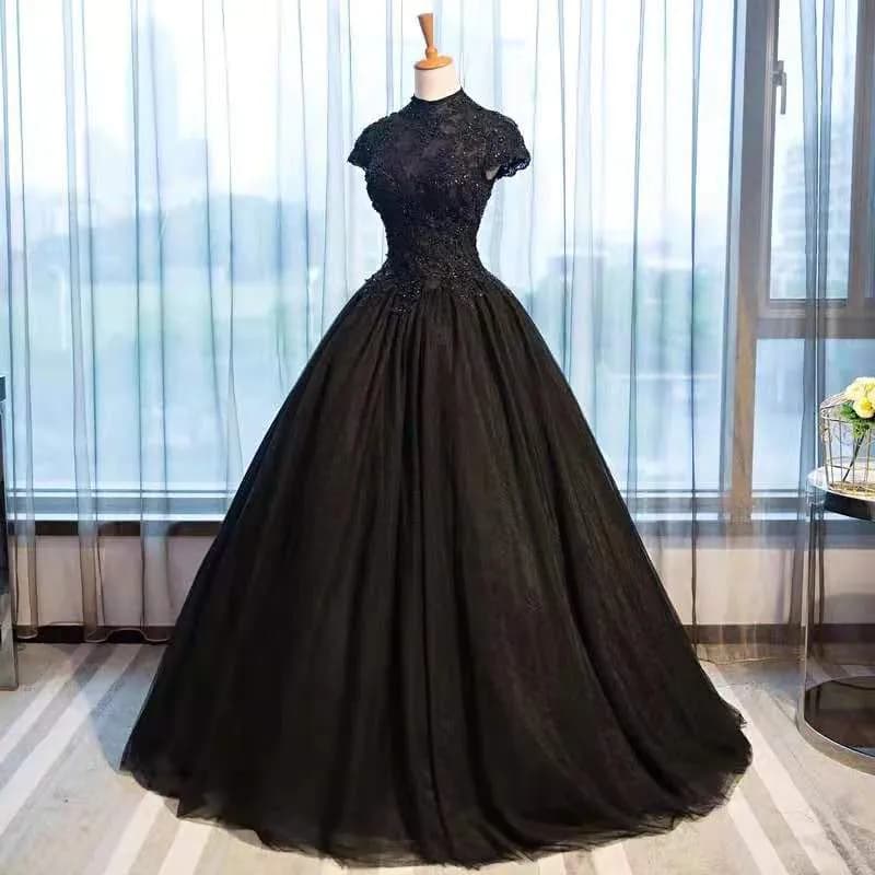 image-Black Lace High Neck Tutu Skirt Costume