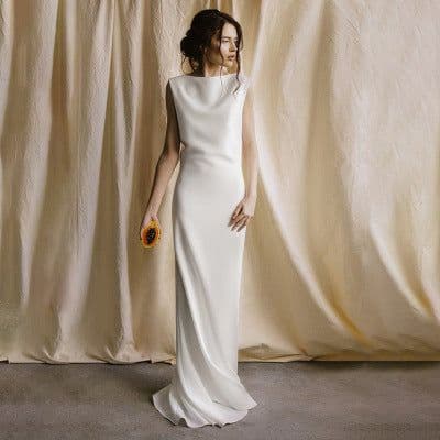 image-Light Wedding Dress, Satin,Slim And Thin, Bridal Halter Evening Dress