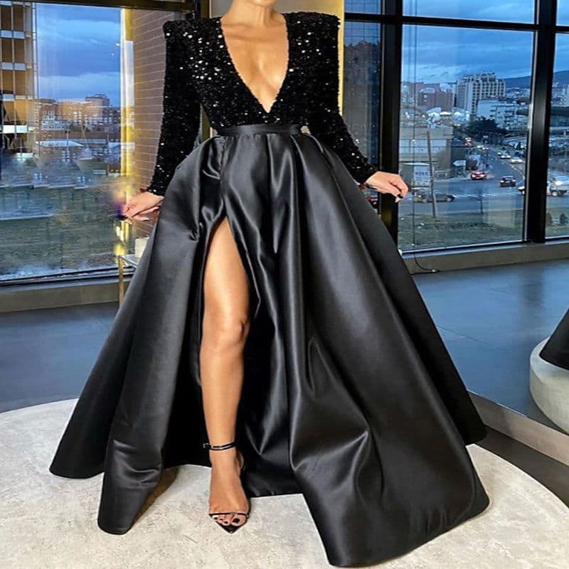 image-Women's Stand-alone Stand Sequins And Large Posing Temperament Sexy Long Skirt Tail Banquet Evening Dress