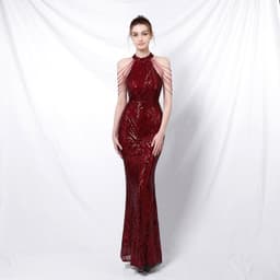 image-Backless Evening Dress Women Party Dress Long Wear Sequin Fabric Cheap