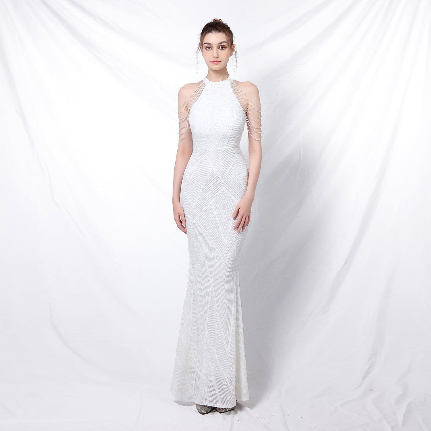 image-Backless Evening Dress Women Party Dress Long Wear Sequin Fabric Cheap