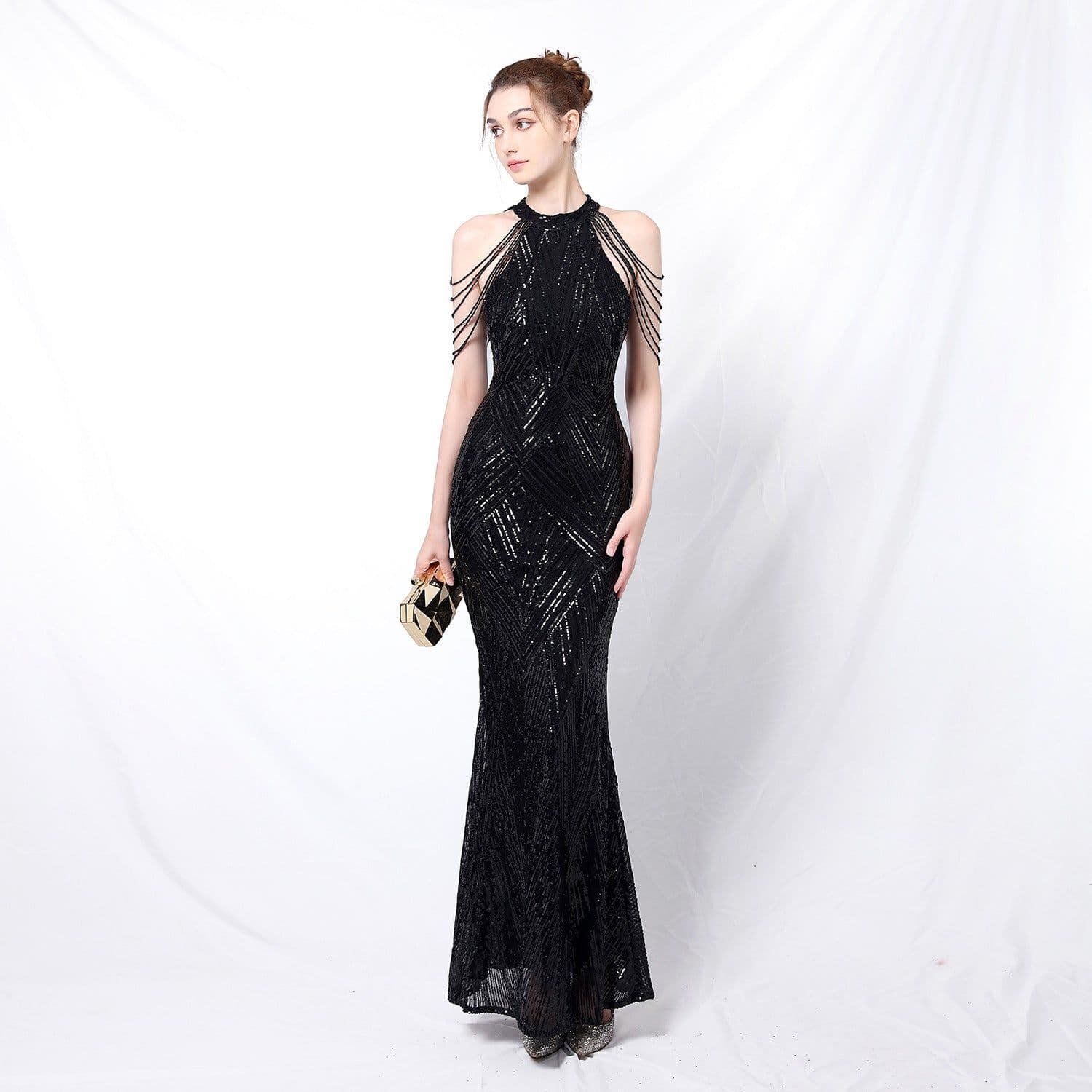 image-Backless Evening Dress Women Party Dress Long Wear Sequin Fabric Cheap