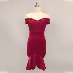 image-New Fishtail Wedding Dress Spring Mid-length One-shoulder Red Sexy Evening Gift